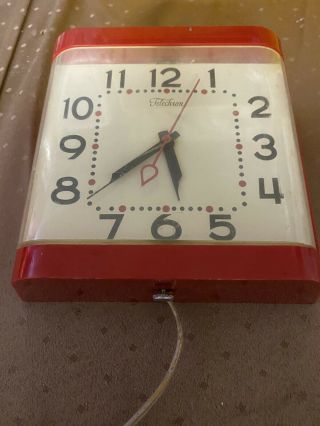 VINTAGE 1950s GE TELECHRON KITCHEN WALL CLOCK RED 2HA31 Made In USA 2