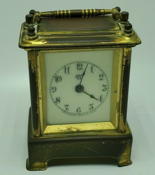 Antique Waterbury Brass Carriage Clock - Porcelain Face - Glass Sides - Parts/repair