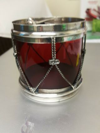 Antique R Blackington Sterling Silver Red Glass Drum Mustard Condiment Jar B B25