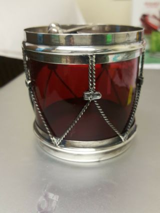 Antique R Blackington Sterling Silver Red Glass Drum Mustard Condiment Jar B B25 2
