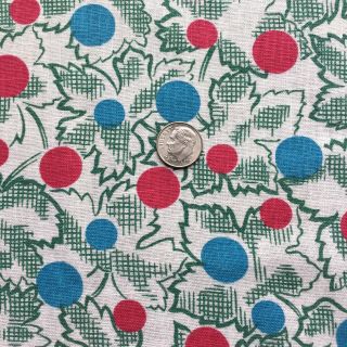 Vintage Partial Feed/flour Sack Red & Blue Dots Green & White Leaves 22 " X17.  5 "
