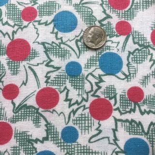 Vintage Partial Feed/Flour Sack Red & Blue Dots Green & White Leaves 22 
