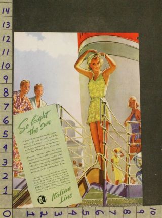 1939 Nautical Italian Line Cruise Ship Travel Sport Swim Suit Model Ad Sn38