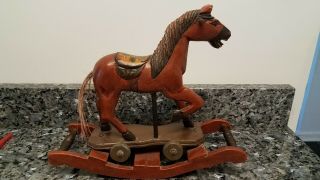 Antique Vintage Rocking Horse Hand Carved And Hand Painted