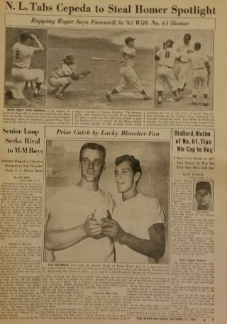 October 11,  1961 The Sporting News Roger Maris Mickey Mantle World Series