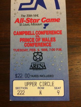 1988 39th NHL All Star Game Hockey Vtg St.  Louis Blues Arena Full Ticket Stub 2