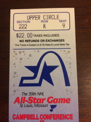 1988 39th NHL All Star Game Hockey Vtg St.  Louis Blues Arena Full Ticket Stub 3