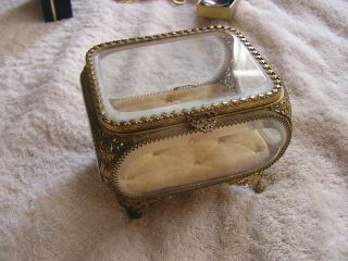 Vintage Antique Ornate Beveled Glass Jewelry Casket Box