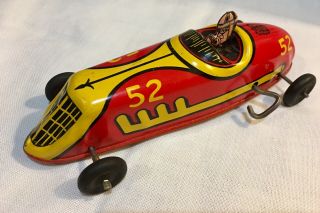 VINTAGE J CHEIN TIN LITHO WIND UP RACE CAR Racer TOY 52 with DRIVER 6 1/2 