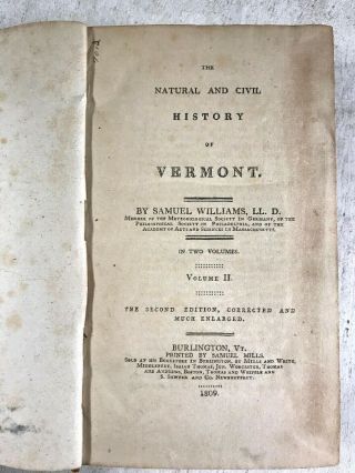 Natural & Civil History Of Vermont Samuel Williams Antique Leather Book American