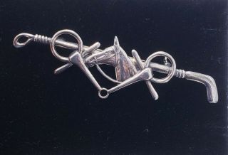 Vintage Sterling Silver Polo Horse Riding Crop Stir - Up Bar Equestrian Pin Brooch