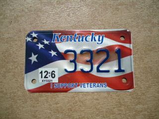 Kentucky " I Support Veterans " Motorcycle License Plate