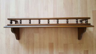 Vintage Wood Wall Curio Shelf For Cups & Saucers W/ Railing - Decorative Display
