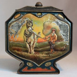 Antique Vintage Huntley & Palmers Biscuit Tin Dutch Farming Scenes Horse Oxen