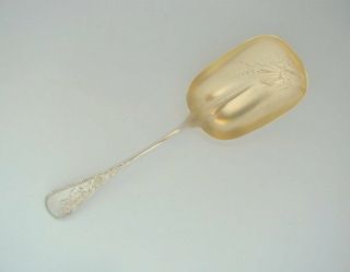 Wood & Hughes Sterling Engraved No.  7 Gold Wash Bright Cut Berry Spoon 8 3/4 " L