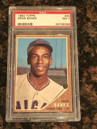 1962 Topps Ernie Banks Chicago Cubs 25 Baseball Card Psa 7