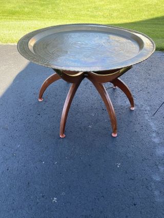 Mid Century Modern Spider Folding Brass Tray Top Low Coffee Table