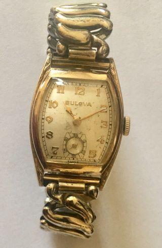 Vintage Swiss Bulova 10k Rolled Gold Plate Watch 15 Jewel Expansion Band Wind Up
