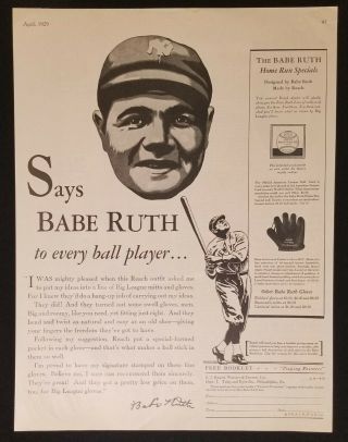 1929 Babe Ruth Home Run Special Baseball Reach Glove 10x14 Vtg Ad And Order Form