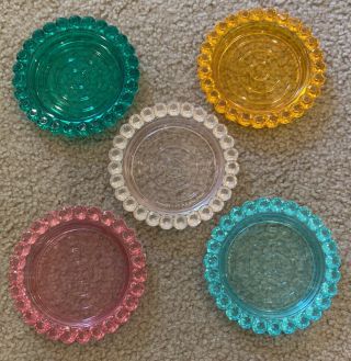5 Vintage Mid Century Retro Jeweled Colored Plastic Drink Coasters Styson Usa