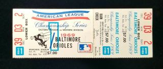 1969 Alcs Game 1 Full Ticket Memorial Stadium Baltimore Orioles Vs Twins Vg - Vgex