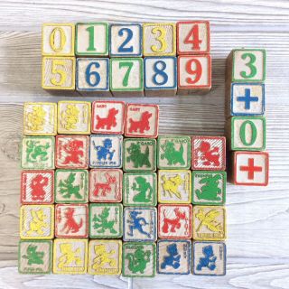 Vintage Wooden Disney Character Alphabet Blocks W/numbers 42 Total