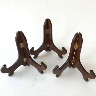 3 Vintage Wood Hinged Easels Plate Picture Stands Holder Display Small Wooden