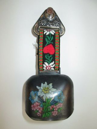Vintage Rustic Cow Bell Hand Painted Flower Brass Country Farm Decor Collectible