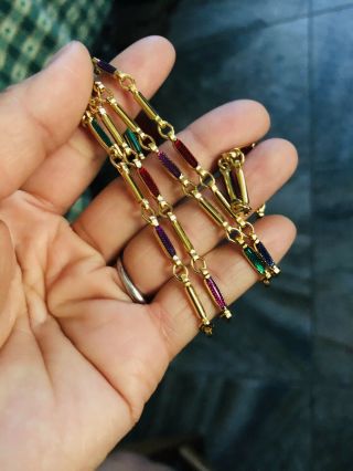 Vtg Joan Rivers Multicolored Enamel Bamboo Link Chain Necklace Long 26” Great
