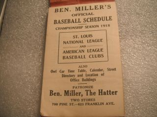 1918 Official Ben Miller ' s Baseball Schedule St Louis Cardinals and Browns h1 2