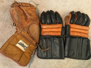 Vintage Cooper Leather Hockey Goalie Glove R Hand,  2 Hockey Gloves Championship