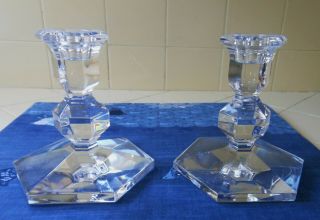 Vintage Val St.  Lambert Crystal Candle Holders - 4 5/8 In - Pair -