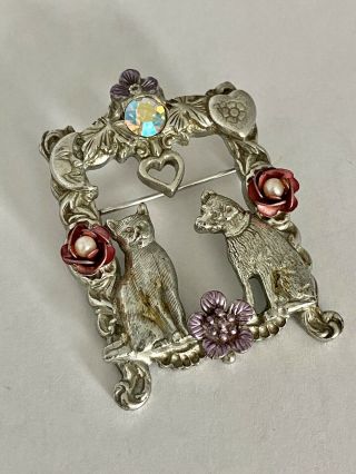 Vintage 1928 Jewelry Co.  Pin Brooch Cat Dog Heart Enamel Flowers Crescent Moon