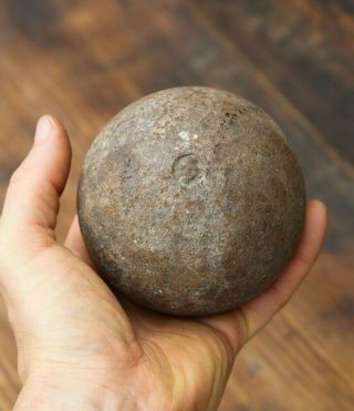 Antique Cannon Ball Solid Cast Iron 4 " With Marking Very Old