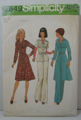 Simplicity Pattern 7649 Miss Size 10 Dress Top Pants Complete Vintage 1976