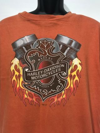 Vintage Harley Davidson Mens T Shirt Large Orange Panhead Motor Flames Jamestown 2