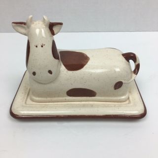 Vtg Cow Covered Butter Dish Unique & Farmhouse Country