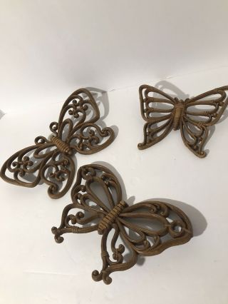 3 Vtg Home Interiors Homco Syroco Brown Wood Look Butterflies Wall Hanging Set