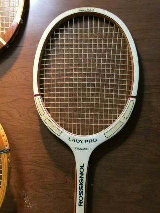 5 Vintage Wood Tennis Rackets - Spalding,  Davis,  Etc - All Strings Intact - I412 2