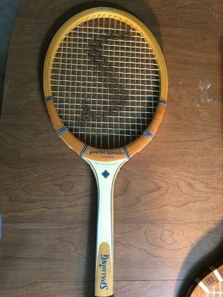 5 Vintage Wood Tennis Rackets - Spalding,  Davis,  Etc - All Strings Intact - I412 3