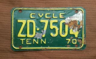1970 Tennessee Tn Motorcycle Cycle License Plate Tag Yellow Green Old Vintage