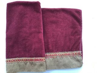 Vintage Bombay Company Burgundy And Gold Hand Towels 15 X26 Inches Set Of Two