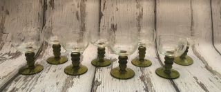 8 Vintage Roemer Small Liquor Glasses Green Bubble Stem W Etched Grapes 2 Oz Euc