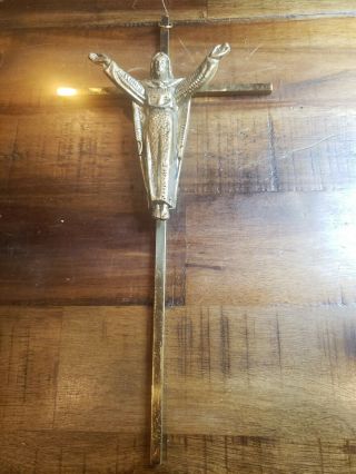 Vintage Brass Crucifix Wall Hanging Jesus Christ On The Cross 10 " Tall