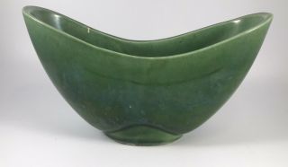 Vintage Mcm Chevron Boomerang Green Art Pottery Planter Vase Atomic