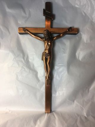 Vtg Inri Jesus Crucified Cross Crucifix Copper 11.  5x6 1/4 Lovell Casket Catholic