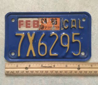 California Vintage Motorcycle Blue/yellow License Plate 7x6295 Feb 1986 Stickers