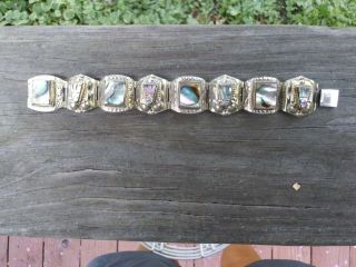 Vintage Mexican Silver Panel Bracelet With Abalone