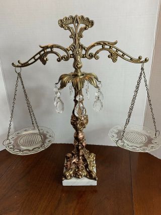 Vintage Antique Ornate Brass And Crystal Scales Of Justice Balance Law