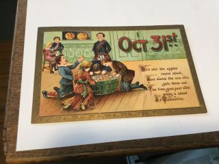 Vintage Hallowe’en Postcard Bobbing For Apples